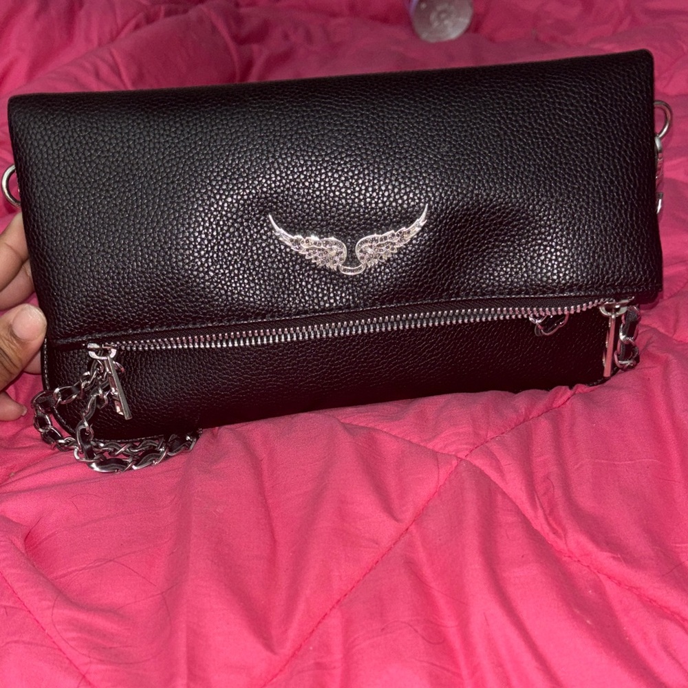 Chic Black Leather Clutch with Silver Accents